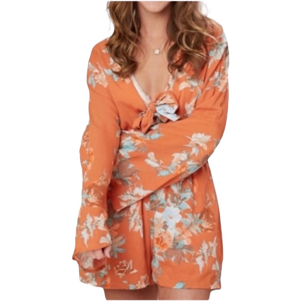 Altar'd State Floral Tie Front Long Sleeve Romper, Size Small, NWT